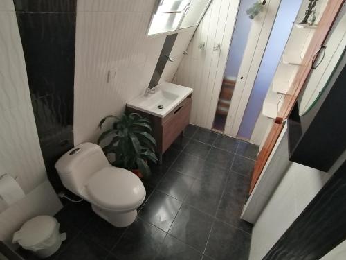 łazienka z toaletą i umywalką w obiekcie CHALET LOS PINOS w mieście Duitama