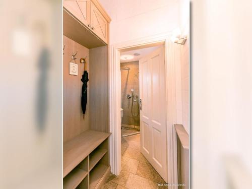 a bathroom with a walk in shower and a walk in closet at Strandhaus Fischer in Prerow