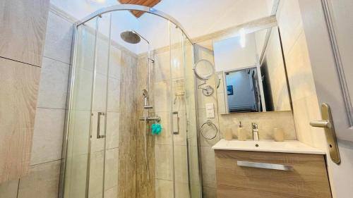 a bathroom with a shower and a sink at Appartement Boug 2 Lumio in Lumio
