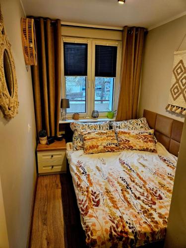 a bedroom with a bed and a window at Apartament Boho in Inowrocław