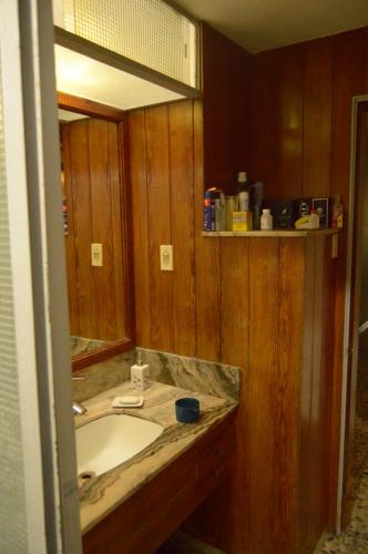 a bathroom with a sink and a mirror at 3B Habitación SUR con baño privado y AC in Salto