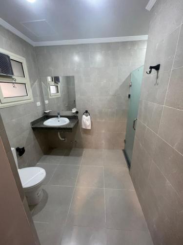 a bathroom with a toilet and a sink at New Lotus Hotel in Cairo