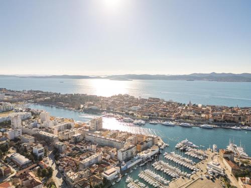 an aerial view of a city with a harbor at A&M 3 BRIDGE Luxury Center in Zadar