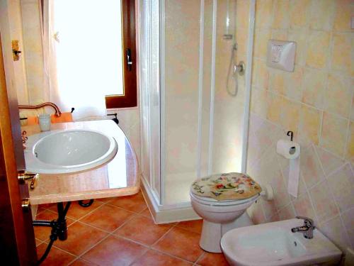 e bagno con doccia, servizi igienici e lavandino. di House with sea view Sardinia a Solanas