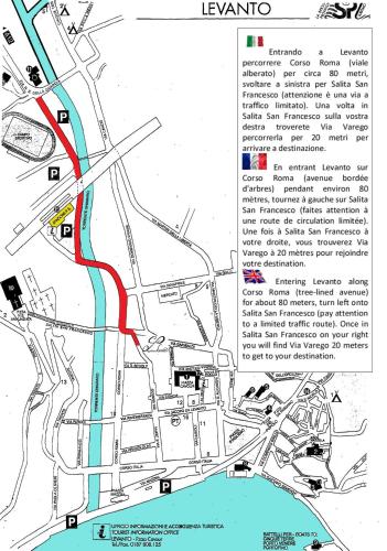 a map of the city of lekson with a red line at Cà Laudemia in Levanto