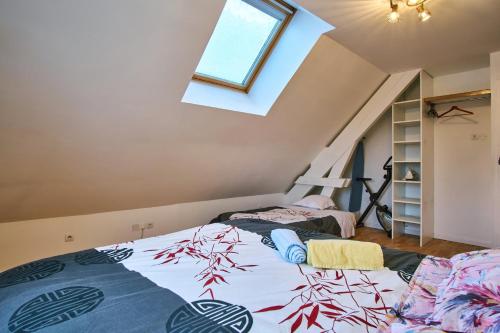 a bedroom with a bed and a skylight at La Matheysiene in La Motte-dʼAveillans