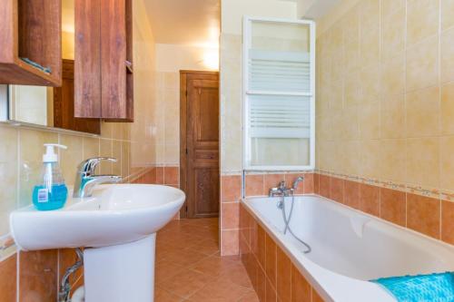 a bathroom with a sink and a bath tub at Maison de 2 chambres avec jardin amenage et wifi a Eringes in Éringes