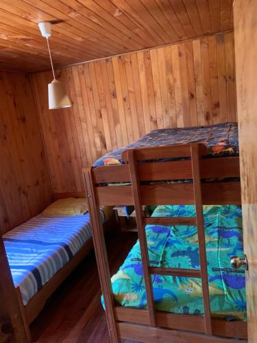 um quarto com 2 beliches num camarote em Cabañas pucon em Pucón