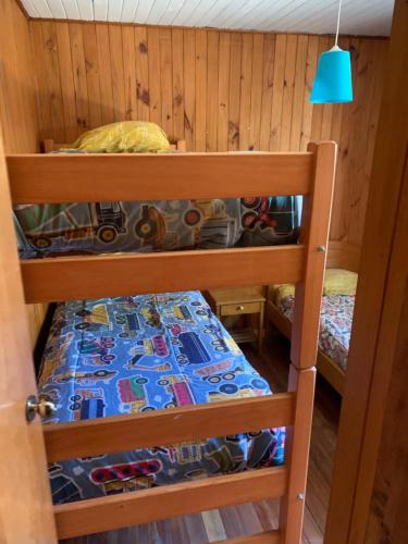 two bunk beds in a room with a bed at Cabañas pucon in Pucón