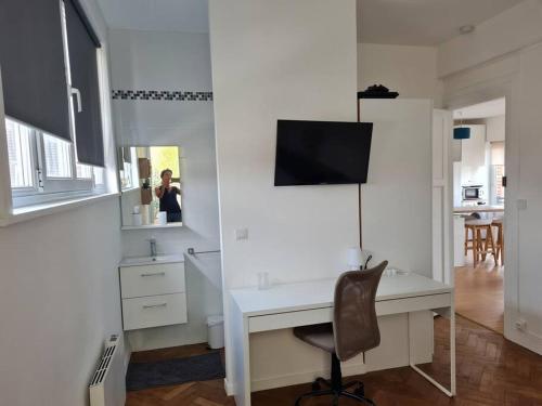 TV a/nebo společenská místnost v ubytování Bel appartement 3 suites privatives hyper centre
