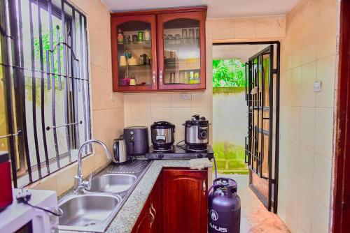 a kitchen with a sink and a counter top at NoorVilla in Arusha