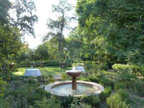a fountain in the middle of a garden at Hacienda los Lingues Chile Valle de Colchagua in Los Lingues