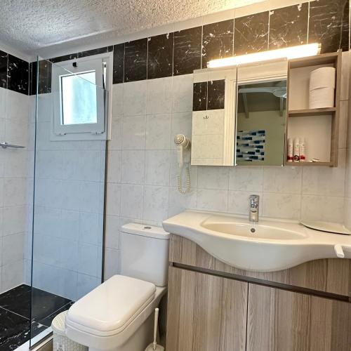 a bathroom with a sink and a toilet at Residence Poseidon in Spartia