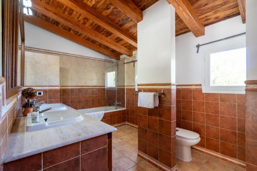 a bathroom with a sink and a toilet at Apartaments ES POU in San Ferrán de ses Roques