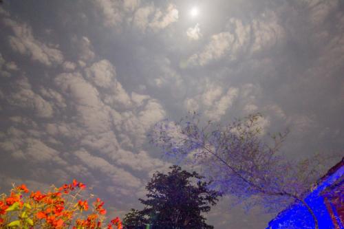 a cloudy sky with the sun and a tree at Pousada Irashai in Juquei