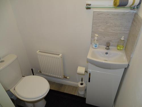 a small bathroom with a toilet and a sink at Studio11 - Apartment in Stainforth