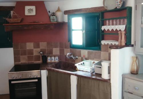 una cucina con lavandino e piano cottura di PATELO HOUSE ad Agía Marína