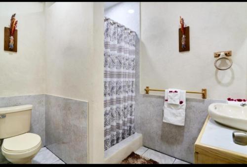 a bathroom with a toilet and a sink at Isla Vista Apartment Canouan #2 in Canouan