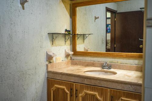a bathroom with a sink and a mirror at Suites del Sol Hotel & Apartments in Mérida