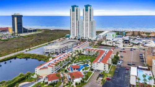an aerial view of a city and the ocean at Gulfpoint 3209 in South Padre Island