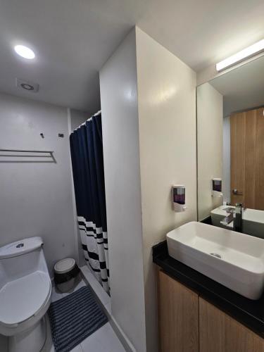 een badkamer met een wit toilet en een wastafel bij NSI Alameda Park Humboldt Mexico City in Mexico-Stad
