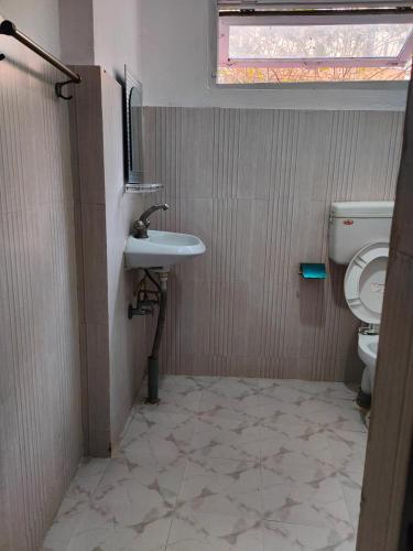 a bathroom with a sink and a toilet at Family Peace House, Kathmandu in Kathmandu