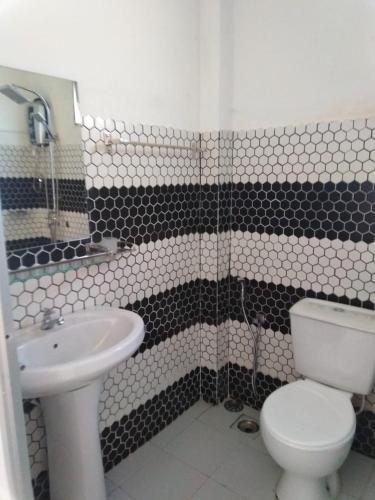 a bathroom with a white toilet and a sink at Frosty Heaven Guest House in Nuwara Eliya