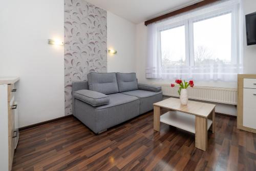a living room with a couch and a table at Penzion Bludička in Litomyšl