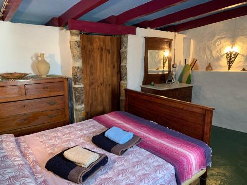 een slaapkamer met een bed met twee handdoeken erop bij Antigua Aljibe in Espera