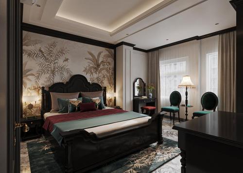 a bedroom with a large bed and a desk at Nicecy Saigon Hotel in Ho Chi Minh City