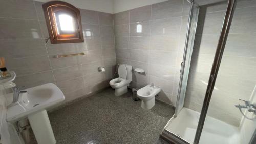 a bathroom with a toilet and a sink and a shower at NubaNile Guesthouse in Shellal