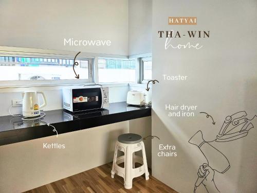 a kitchen with a counter with names of the parts of it at This house is not open right now Tha-win Home-City Charm Adventure with stylish Hat Yai retreat in Hat Yai