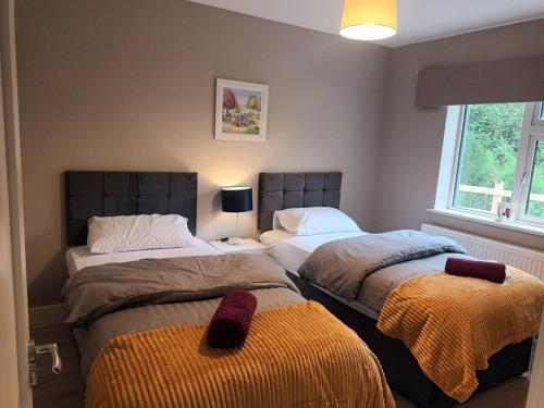 a bedroom with two beds and a window at Beautiful House in Killarney county kerry in Coolcorcoran Bridge