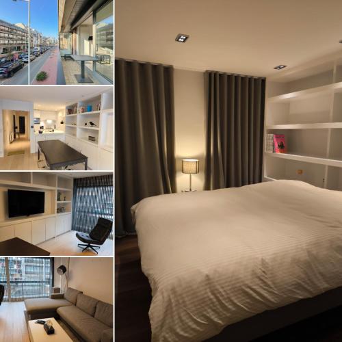 ein Hotelzimmer mit einem Bett und einem Sofa in der Unterkunft Vanbunnen in Knokke-Heist