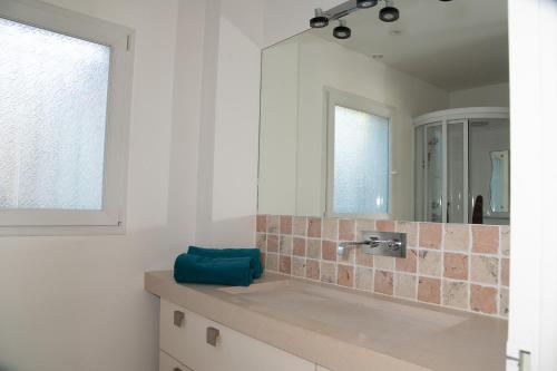 bagno con lavandino e specchio di Maison avec piscine privative Biot Antibes a Biot
