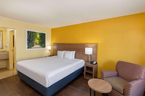 um quarto de hotel com uma cama e uma cadeira em Days Inn by Wyndham Florence/I-95 North em Florence