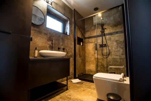 a bathroom with a shower and a toilet and a sink at Loft Point 1 