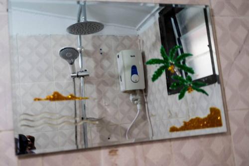 - Baño con espejo y ducha en Stunning 4-Bed Villa in cocody engre Abidjan en Cocody