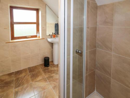 a bathroom with a shower and a sink at The Garden Cottage in Crossmaglen