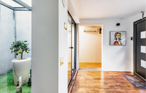 um corredor com paredes brancas e uma porta com um vaso de plantas em Gorgeous Home In Marseille With Kitchen em Marselha