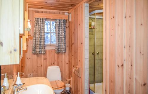 a bathroom with a sink and a toilet and a window at Lovely Home In Geilo With Wifi in Geilo