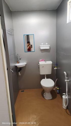 豐盛港的住宿－Kabin Pink，一间带卫生间和水槽的浴室