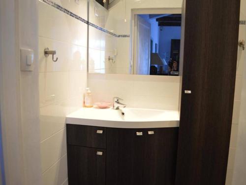 a bathroom with a sink and a mirror at Appartement Banyuls-sur-Mer, 3 pièces, 5 personnes - FR-1-225C-39 in Banyuls-sur-Mer