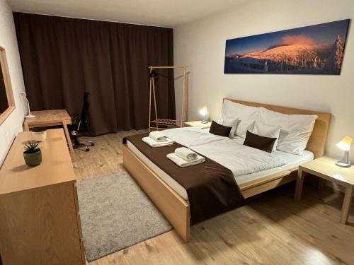 a bedroom with a large bed in a room at Apartmán Centrum Komfort in Zvolen