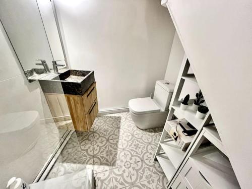 une salle de bain avec un lavabo et des toilettes dans l'établissement Sympa T3 entre gare et Nansouty, à Bordeaux