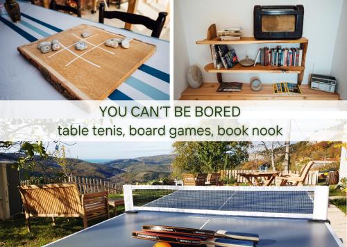 a collage of three pictures of a tennis court at Stone house with amazing view in Črni Kal
