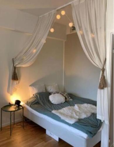 1 dormitorio con 1 cama con dosel en Malmö innerstad en Malmö