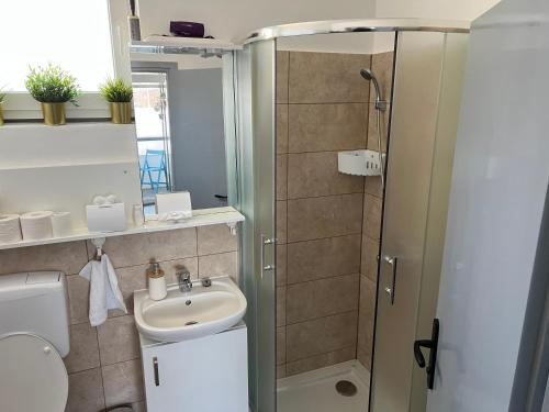 Apartman MOZART في سلافونسكي برود: حمام مع دش ومغسلة
