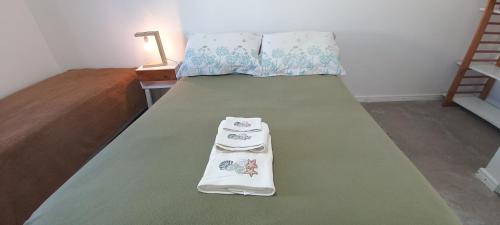 Azahares de Tandil في تانديل: غرفة نوم عليها سرير وفوط