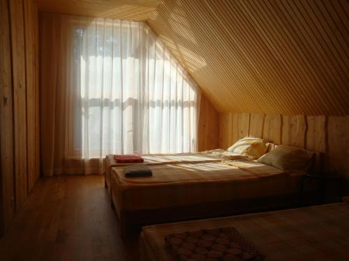KornetiにあるBrīvdienu māja Ezerlīčiのベッドルーム1室(ベッド1台付)、窓が備わります。